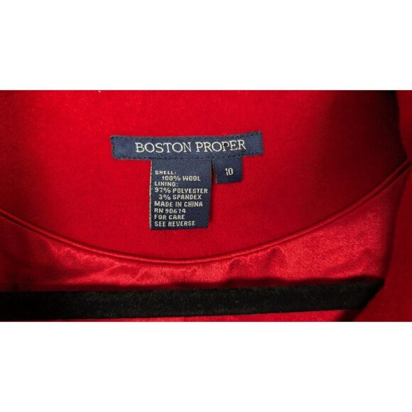 BOSTON PROPER sz 10 100% Wool Winter Coat Peacoat Jacket Long Peplum Mock Neck - Picture 12 of 12